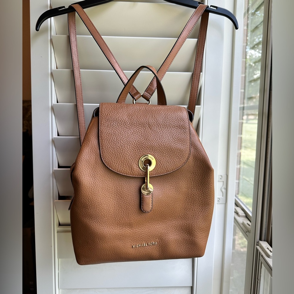Gently Used Michael Kors Raven Leather Backpack Purse - Acorn